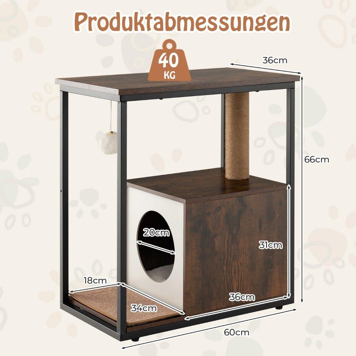 Northix  Cuccia per gatti 3 in 1, tiragraffi e tavolino, cuccia per gatti con tappetino tiragraffi rimovibile e palla marrone 