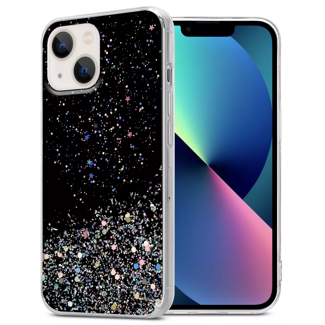 Apple - Hülle für  iPhone 14 TPU Silikon mit funkelnden Glitter, Schwarz