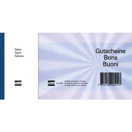 Favorit FAVORIT Geschenk-Gutscheine D/F/I 2059blau blau,20.5x10.5cm,Block à 25Bl.  