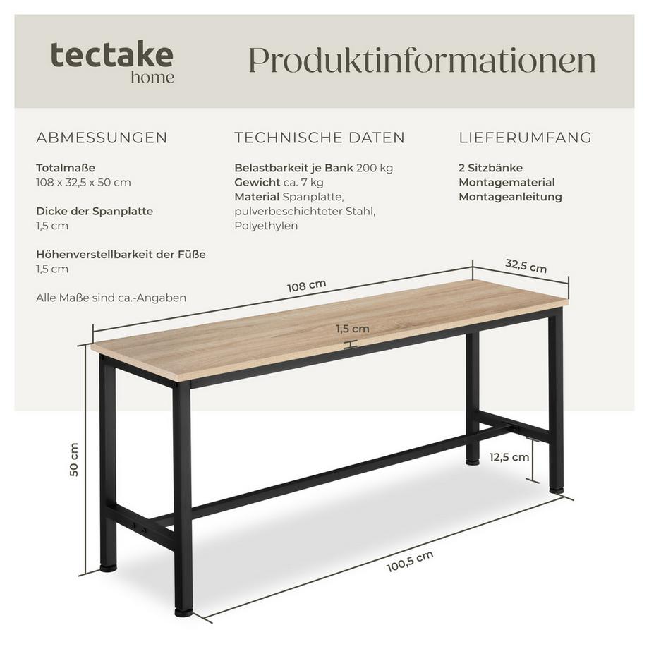 Tectake Set di 2 panche Fairfield stile industriale  