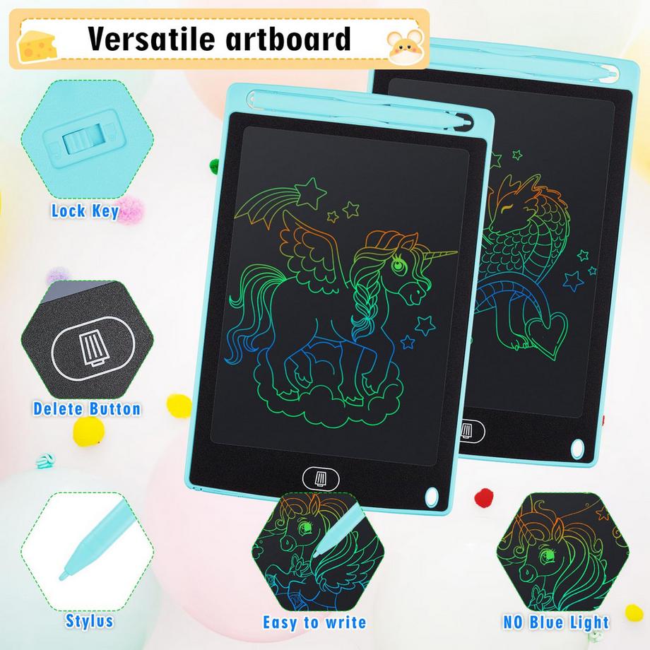 Activity-board  LCD-Schreibtablett Kinder 2er Pack, LCD-Zaubertablett mit Tieraufklebern, wiederverwendbares Zeichentablett für Kinder und Erwachsene 