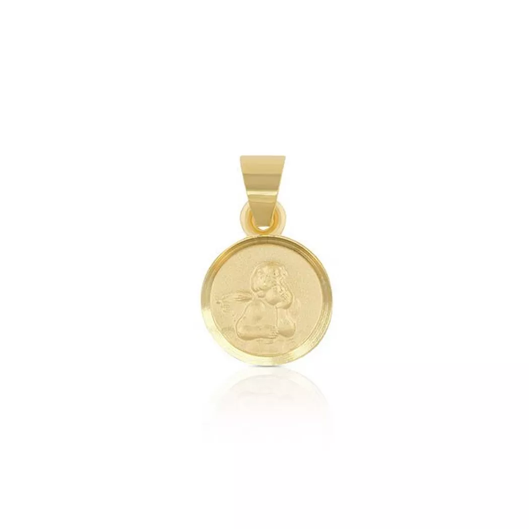 MUAU Schmuck - Anhänger Medaille Engel Gelbgold 750, 8mm, One Size