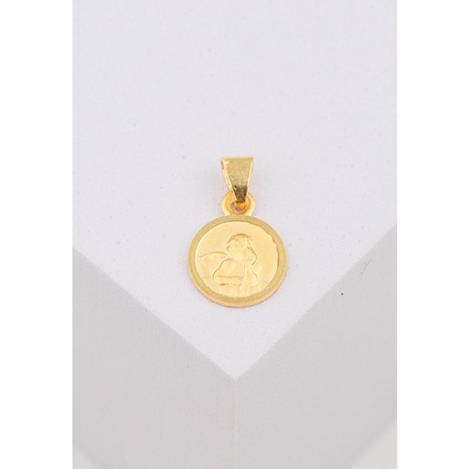 MUAU Schmuck  Anhänger Medaille Engel Gelbgold 750, 8mm 