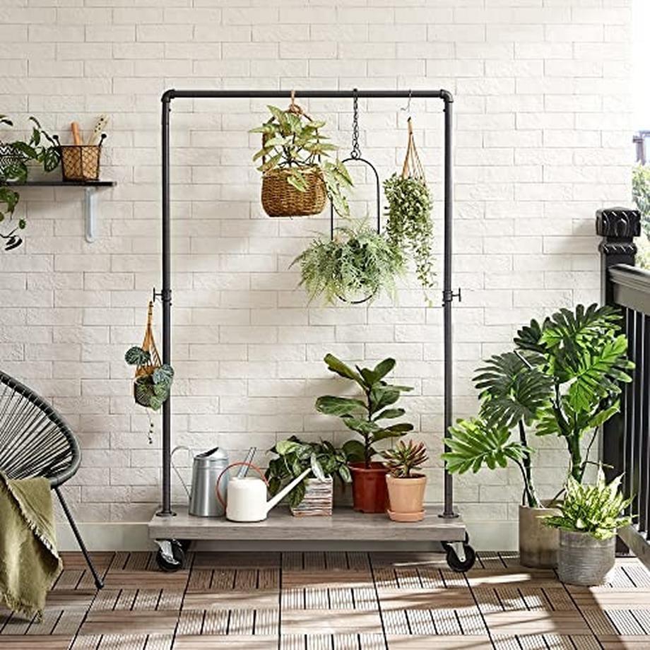 Pricenet  Industrieller Kleiderständer aus Rohr mit rustikalem Regal 