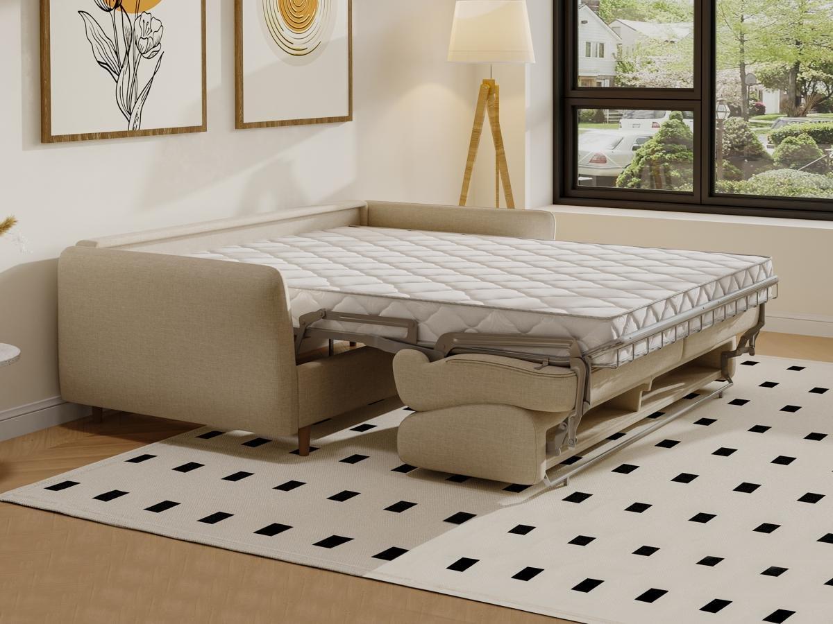 Vente-unique Divano letto 3 posti a ribalta Letto con doghe larghe 140 cm Materasso 14 cm in Tessuto Beige - ARCADIA  