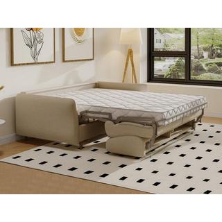 Vente-unique Divano letto 3 posti a ribalta Letto con doghe larghe 140 cm Materasso 14 cm in Tessuto Beige - ARCADIA  