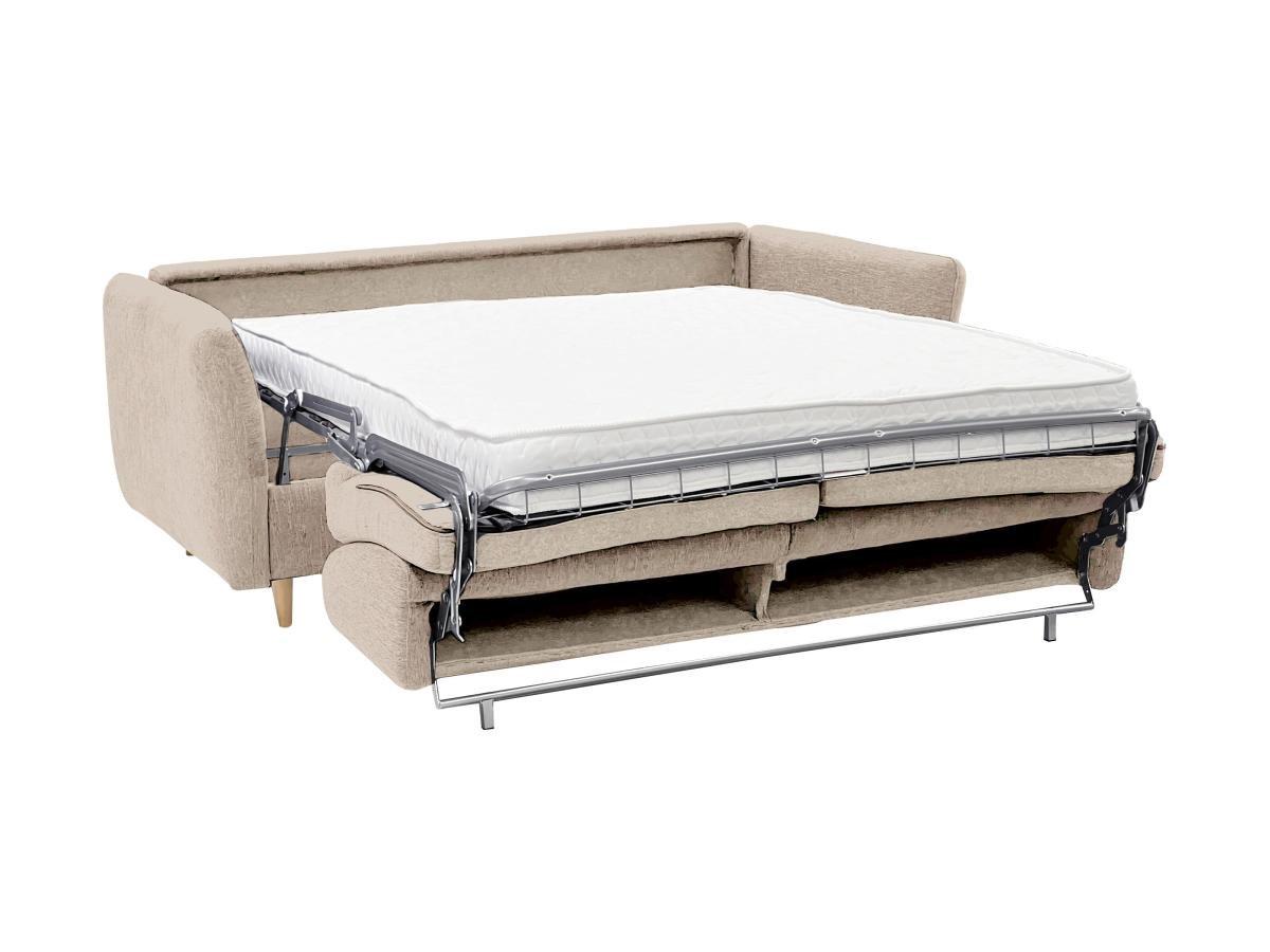 Vente-unique Divano letto 3 posti a ribalta Letto con doghe larghe 140 cm Materasso 14 cm in Tessuto Beige - ARCADIA  