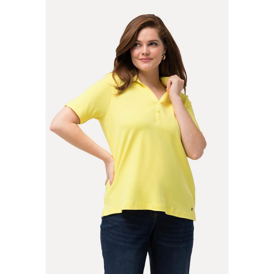 Ulla Popken Polo Col Tissé Patte de Boutonnage Manches Courtes  