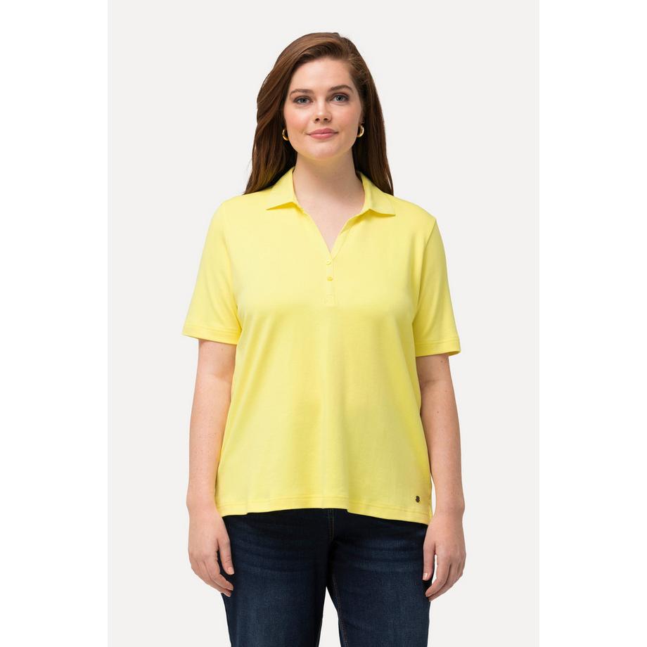 Ulla Popken Polo Col Tissé Patte de Boutonnage Manches Courtes  