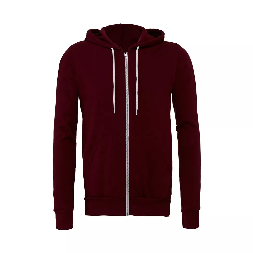 Bella + Canvas - Kapuzenpullover, Durchgehender Reißverschluss, für Damen, Bordeaux, Größe M