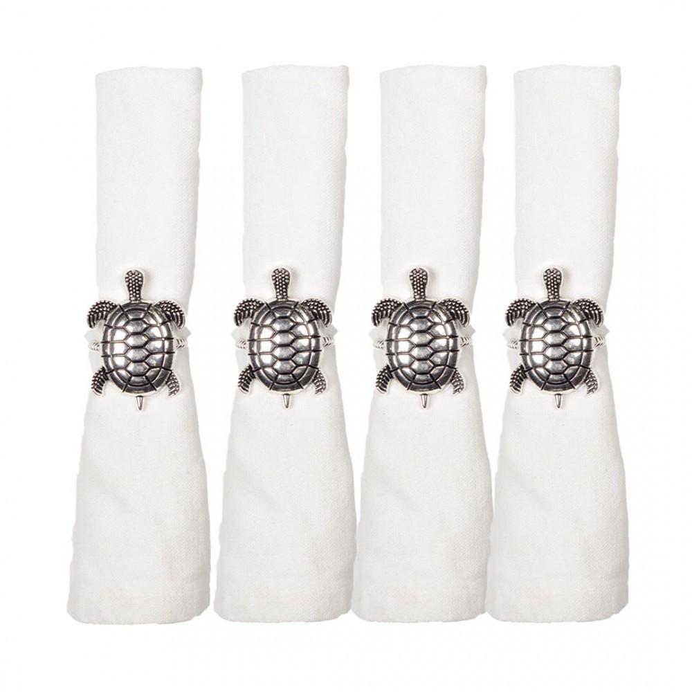 Image of Set Aus 4 Silbernen Schildkröten-serviettenringen Unisex ONE SIZE