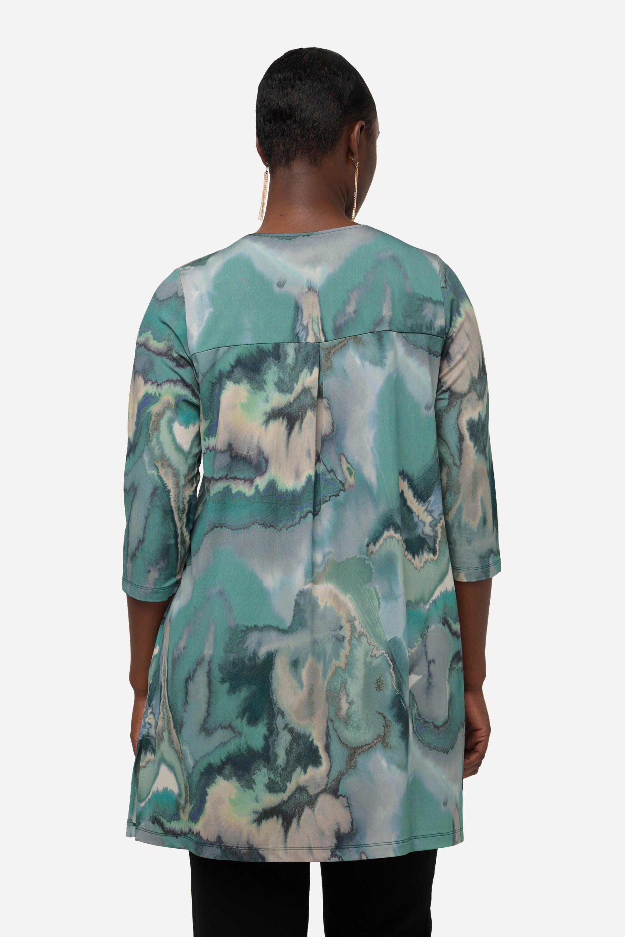 Ulla Popken Tunica Slinky Design Marmorizzato Scollo a Tunica Mezza Manica  