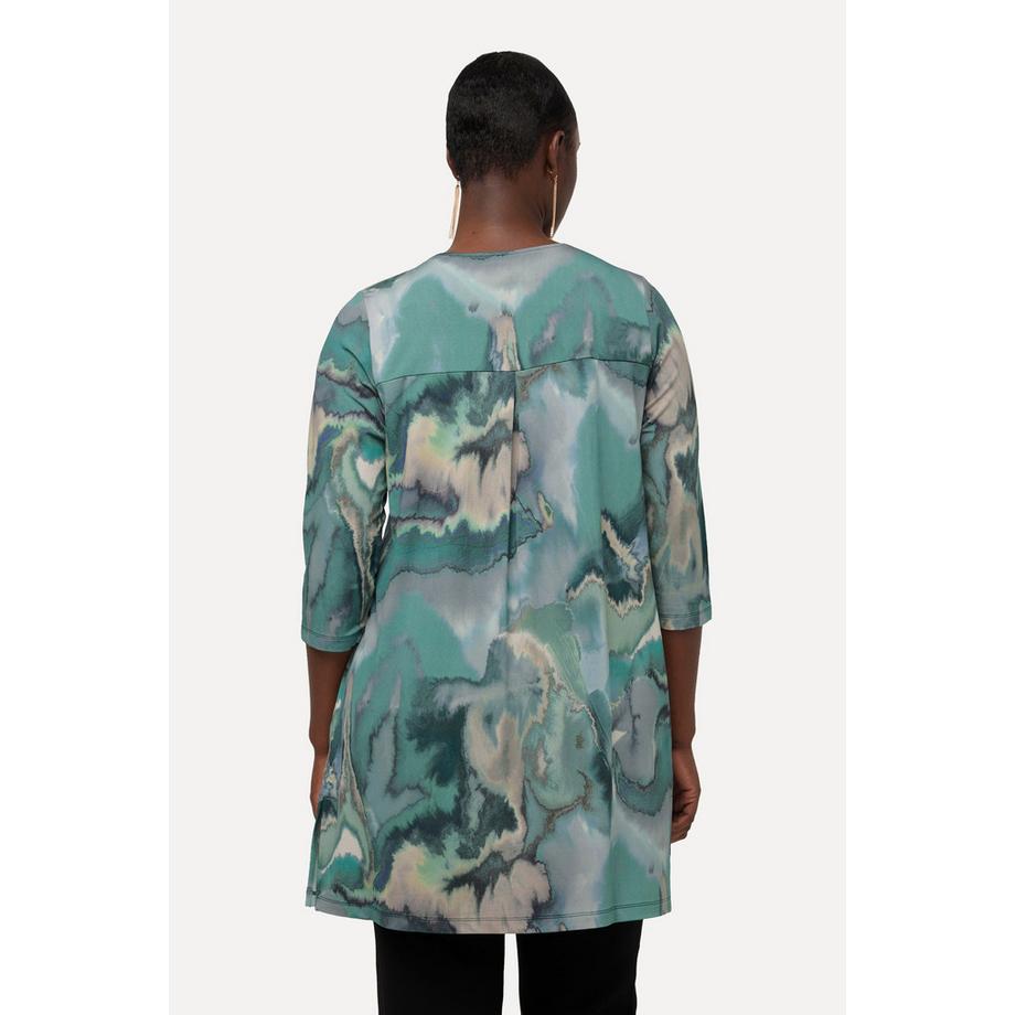 Ulla Popken Slinkytunika Marmor-Design Tunika-Ausschnitt Halbarm  
