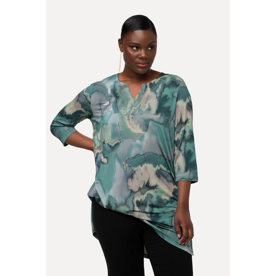 Ulla Popken Slinkytunika Marmor-Design Tunika-Ausschnitt Halbarm  