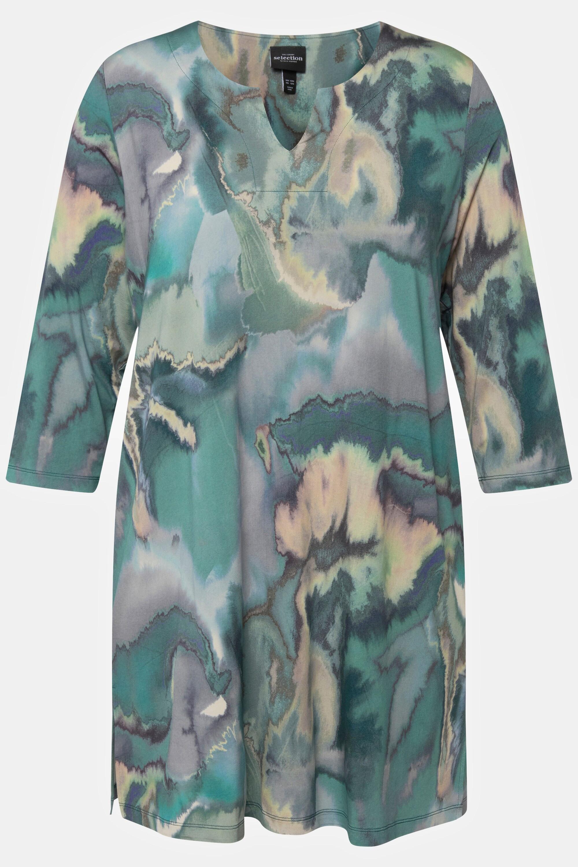 Ulla Popken Tunica Slinky Design Marmorizzato Scollo a Tunica Mezza Manica  