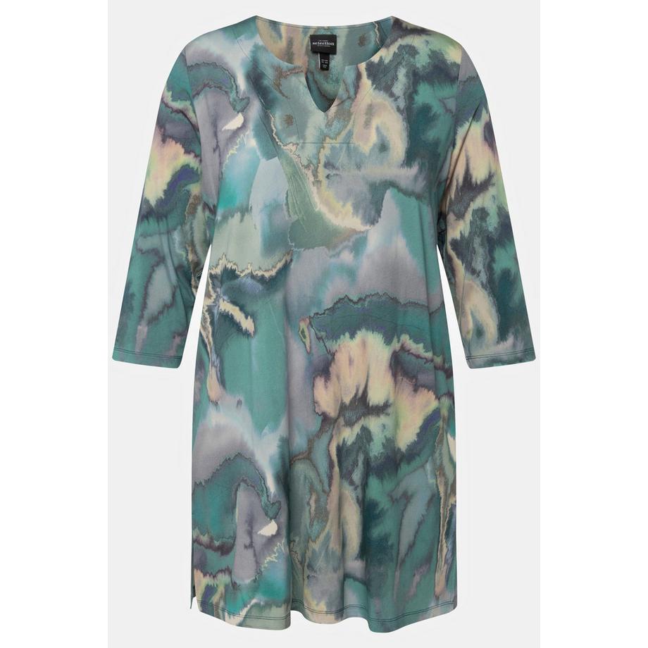 Ulla Popken Slinkytunika Marmor-Design Tunika-Ausschnitt Halbarm  