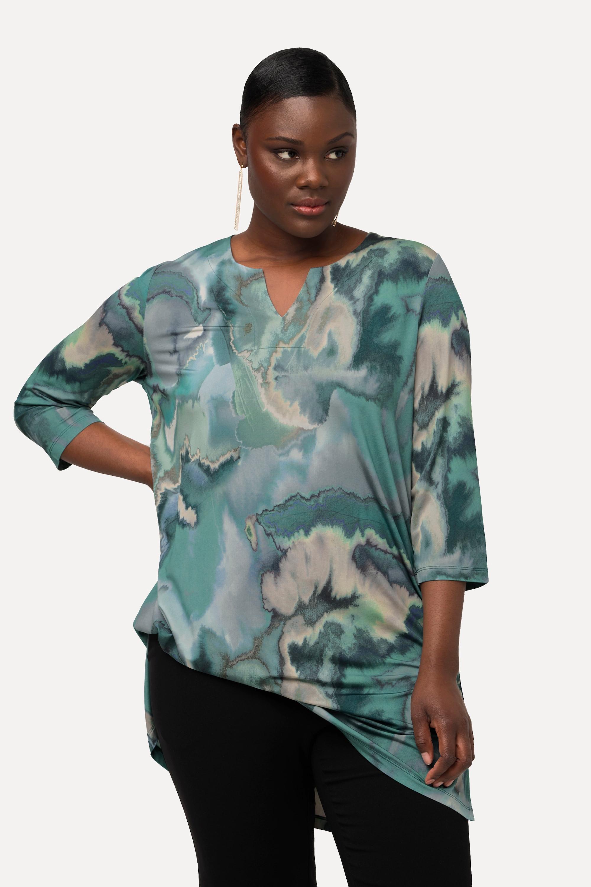 Ulla Popken Tunica Slinky Design Marmorizzato Scollo a Tunica Mezza Manica  