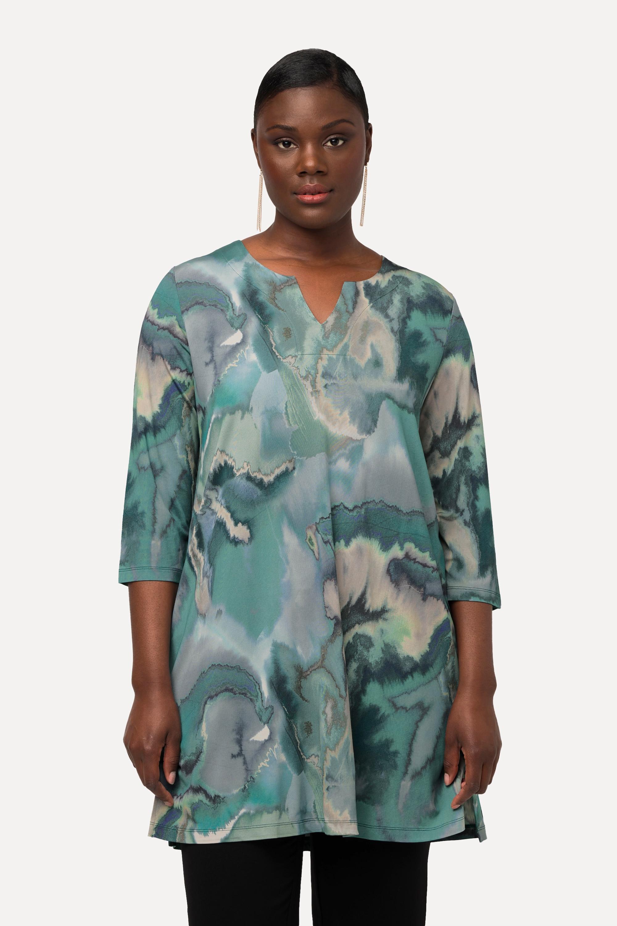 Ulla Popken Tunica Slinky Design Marmorizzato Scollo a Tunica Mezza Manica  