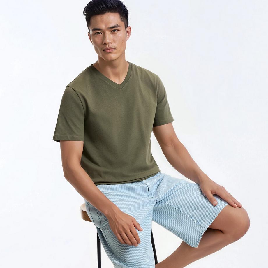 T-shirt en coton col V manches courtes