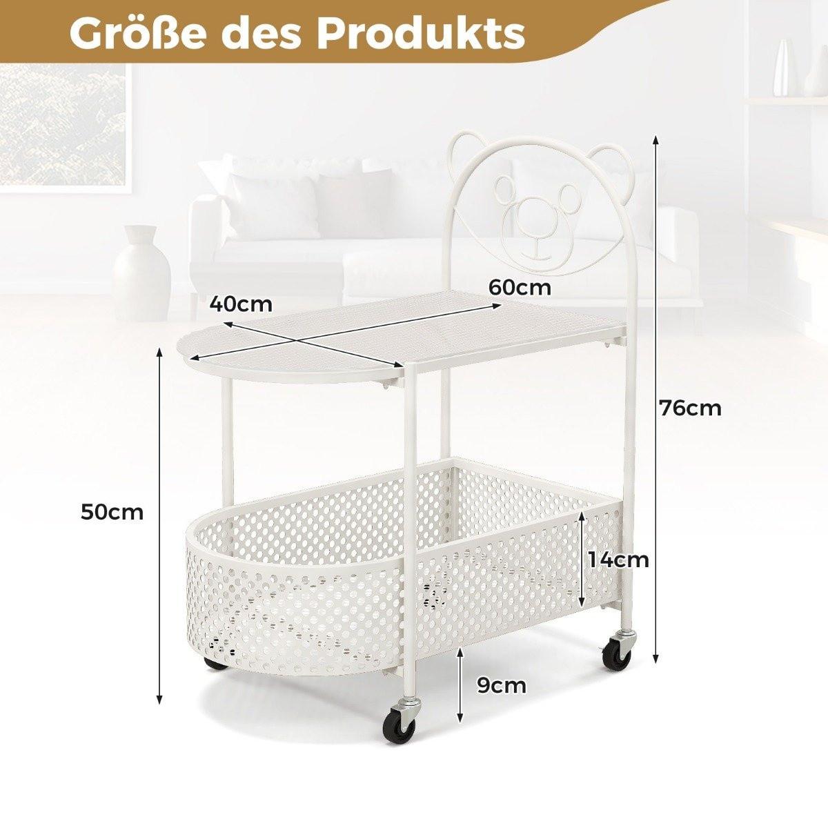 B2X Beistelltisch Glas mit Rollen 2-stufiger Glastisch mit Bärenmuster  