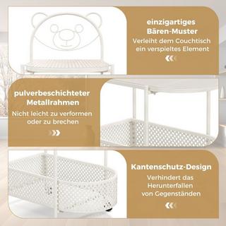 B2X Beistelltisch Glas mit Rollen 2-stufiger Glastisch mit Bärenmuster  