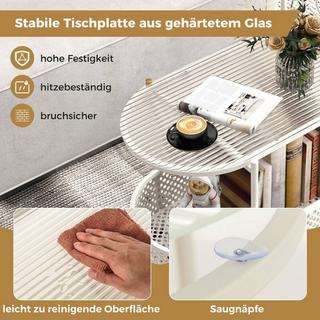 B2X Beistelltisch Glas mit Rollen 2-stufiger Glastisch mit Bärenmuster  