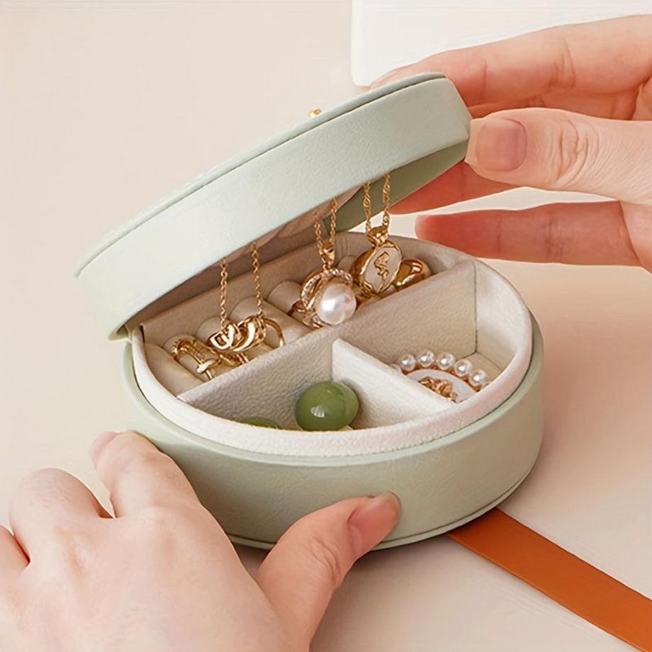Only-bags.store  Reisefreundlicher, schicker Mini-Schmuck-Organizer aus Kunstleder – tragbare und hübsche Aufbewahrungsbox für Halsketten, Ringe und Ohrringe 