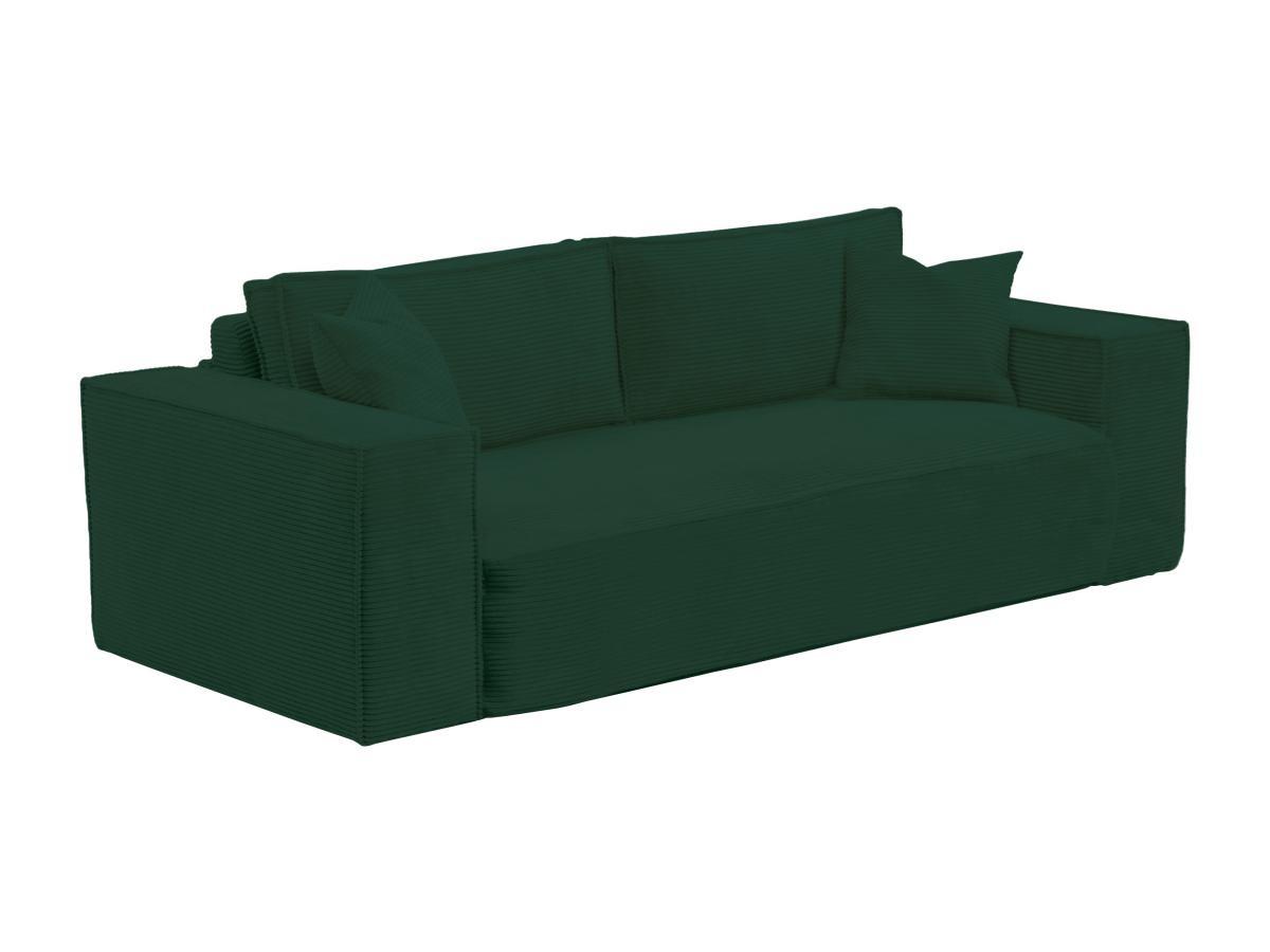 Vente-unique Canapé 3 places convertible express en velours côtelé vert sapin - Couchage 140 cm - Matelas 14 cm avec mémoire de forme - AMELIA  