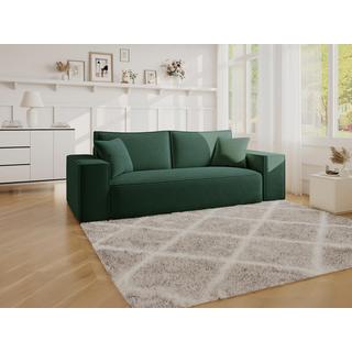 Vente-unique Canapé 3 places convertible express en velours côtelé vert sapin - Couchage 140 cm - Matelas 14 cm avec mémoire de forme - AMELIA  