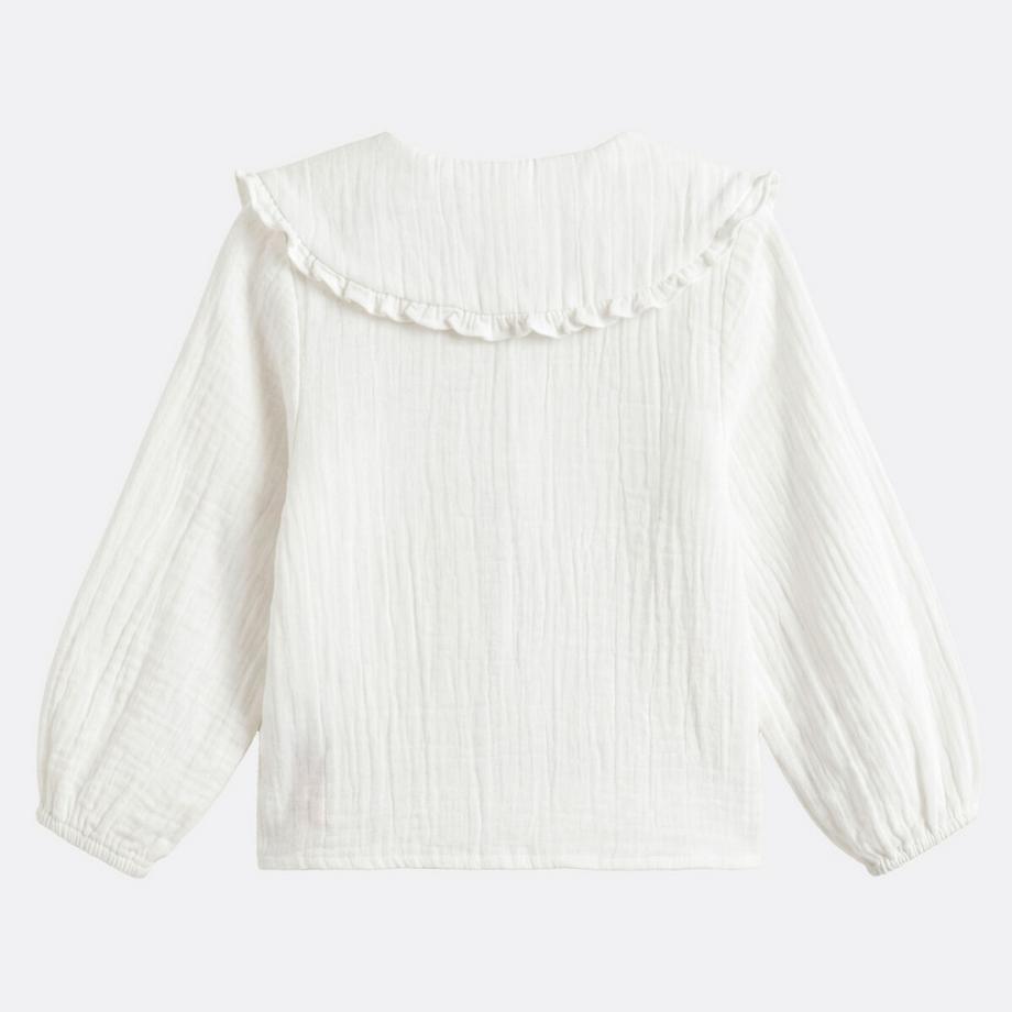 La Redoute Collections  Langärmelige Bluse mit gerüschtem Claudine-Kragen aus Baumwoll-Gaze 