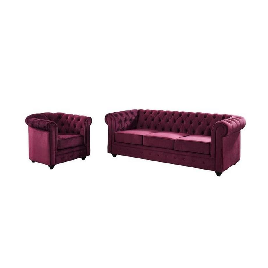 Vente-unique Canapé 3 places et fauteuil CHESTERFIELD - velours pourpre  