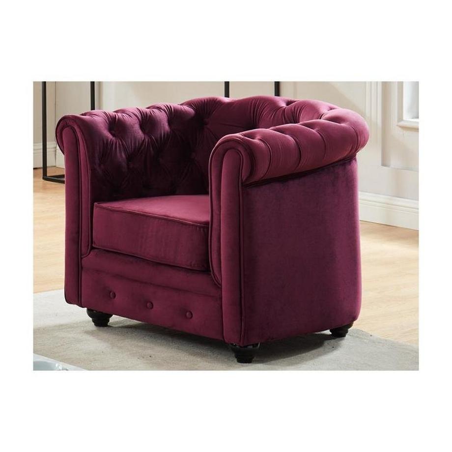 Vente-unique Canapé 3 places et fauteuil CHESTERFIELD - velours pourpre  