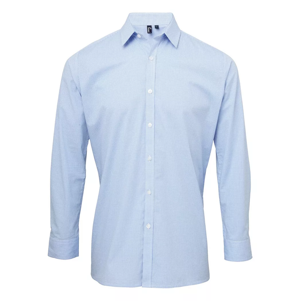 PREMIER - Mikro Karo Langarm Hemd, für Herren, Blau, Größe 3XL