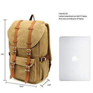 Only-bags.store Vintage Leinwand Rucksack Baumwolle Daypack für 15" Notebook mit Federmappe für Schule, Hochschule,  