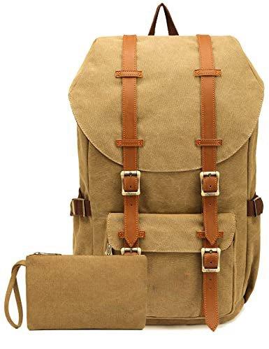 Only-bags.store Vintage Leinwand Rucksack Baumwolle Daypack für 15" Notebook mit Federmappe für Schule, Hochschule,  