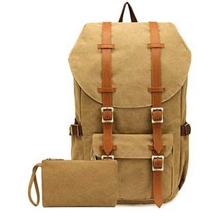 Only-bags.store Vintage Leinwand Rucksack Baumwolle Daypack für 15" Notebook mit Federmappe für Schule, Hochschule,  