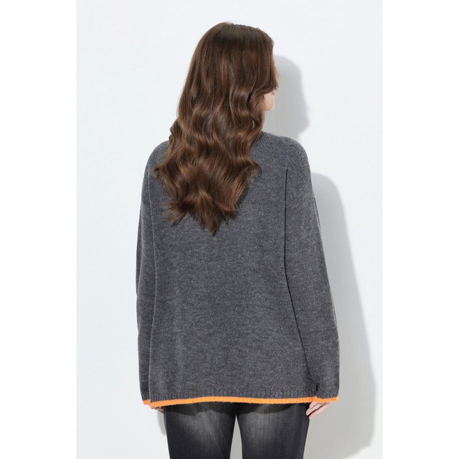 Ulla Popken Pull Bords Colorés Col V Manches Longues  