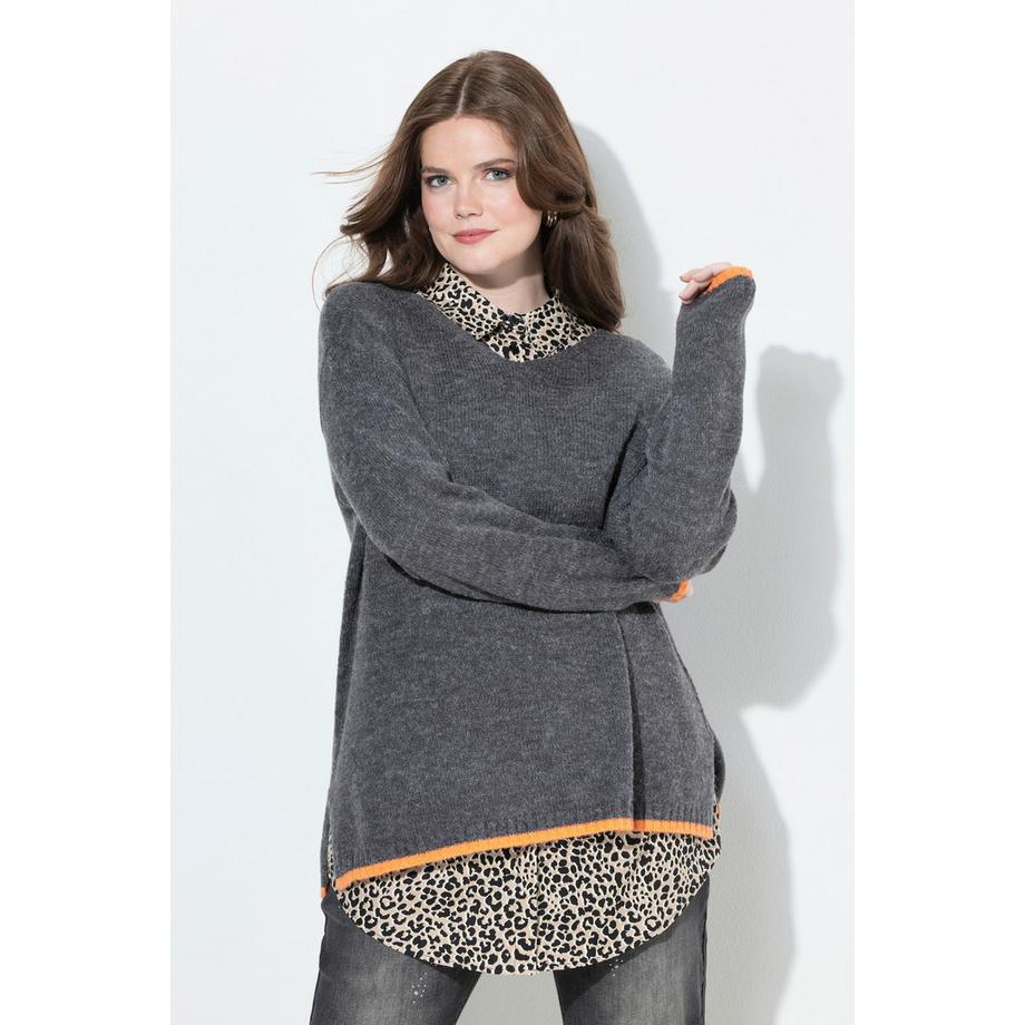 Ulla Popken Pull Bords Colorés Col V Manches Longues  