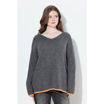 Pull manches longues et col en V, bordures contrastantes