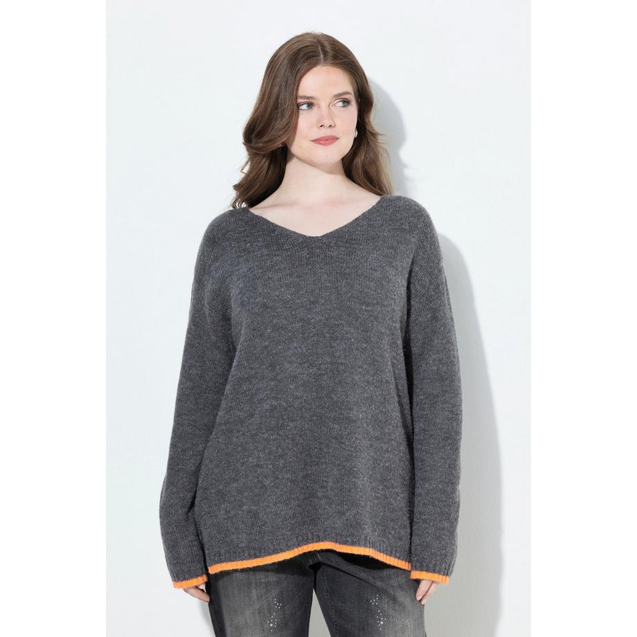 Ulla Popken Pull Bords Colorés Col V Manches Longues  