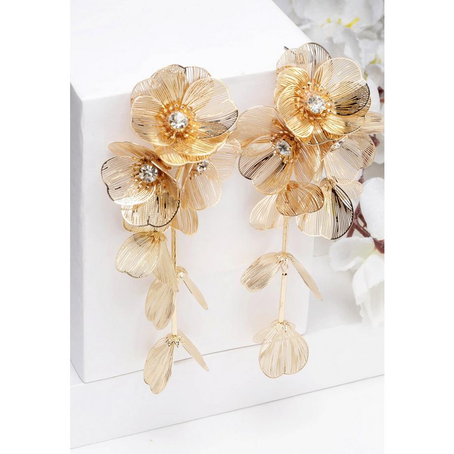 AVANT-GARDE PARIS  Boucles d'oreilles à gland florales en cristal plaqué or 