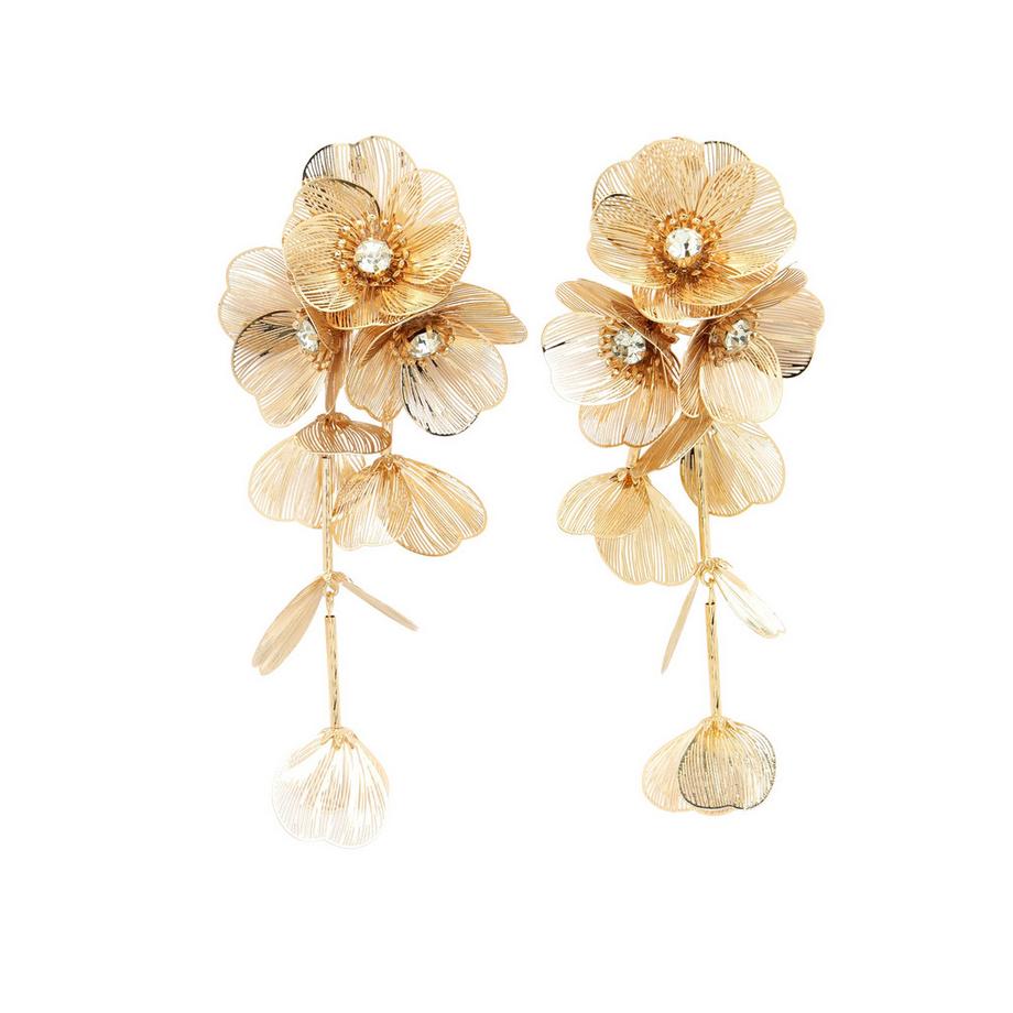 Boucles d'oreilles à gland florales en cristal plaqué or