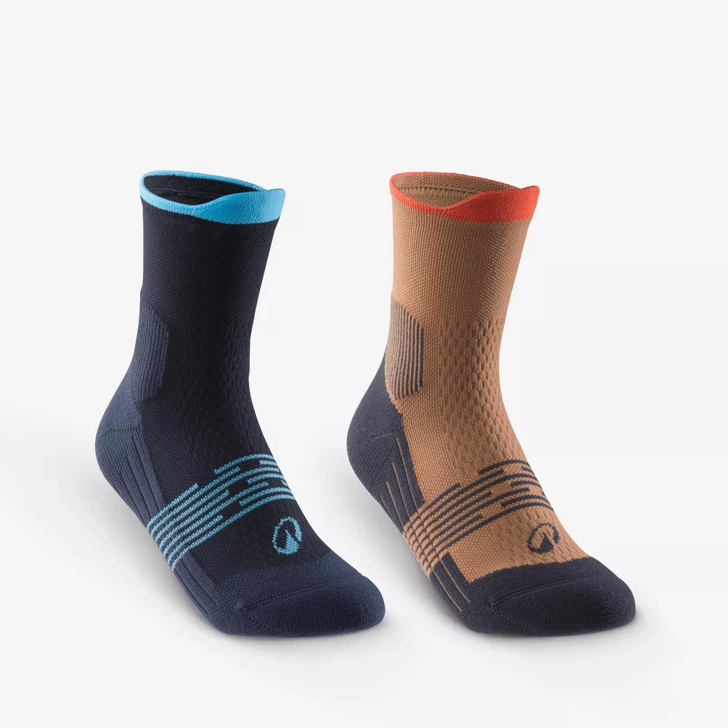 QUECHUA - Wandersocken Kinder Hike 500 Mid Polyamid 2er-Pack, 35-38, Multicolor