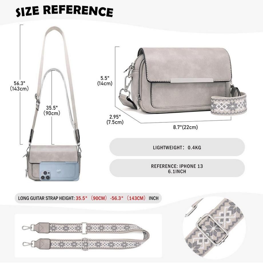 Only-bags.store Vegane Leder Crossbody Bag mit verstellbarem abnehmbarem breitem Riemen  