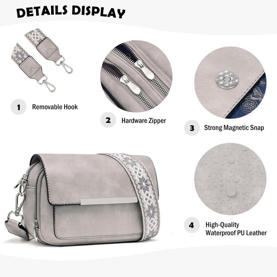 Only-bags.store Vegane Leder Crossbody Bag mit verstellbarem abnehmbarem breitem Riemen  