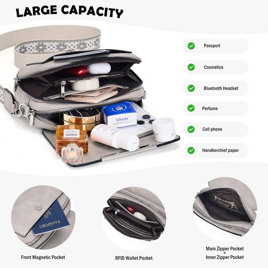 Only-bags.store Vegane Leder Crossbody Bag mit verstellbarem abnehmbarem breitem Riemen  