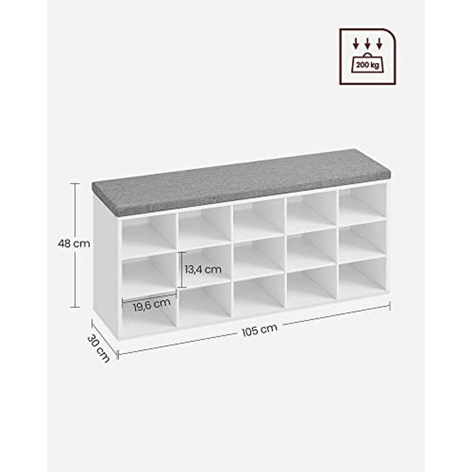 Pricenet Banc à chaussures rembourré avec 15 compartiments, assemblage facile  