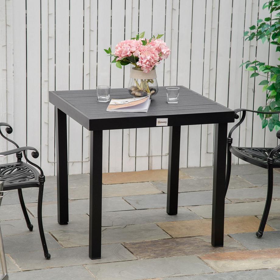 Northio Table De Jardin 4 Personnes Table À Manger Compacte Table En Aluminium Facile D'Entretien Mobilier De Jardin En Plastique Noir 80X80X74Cm  