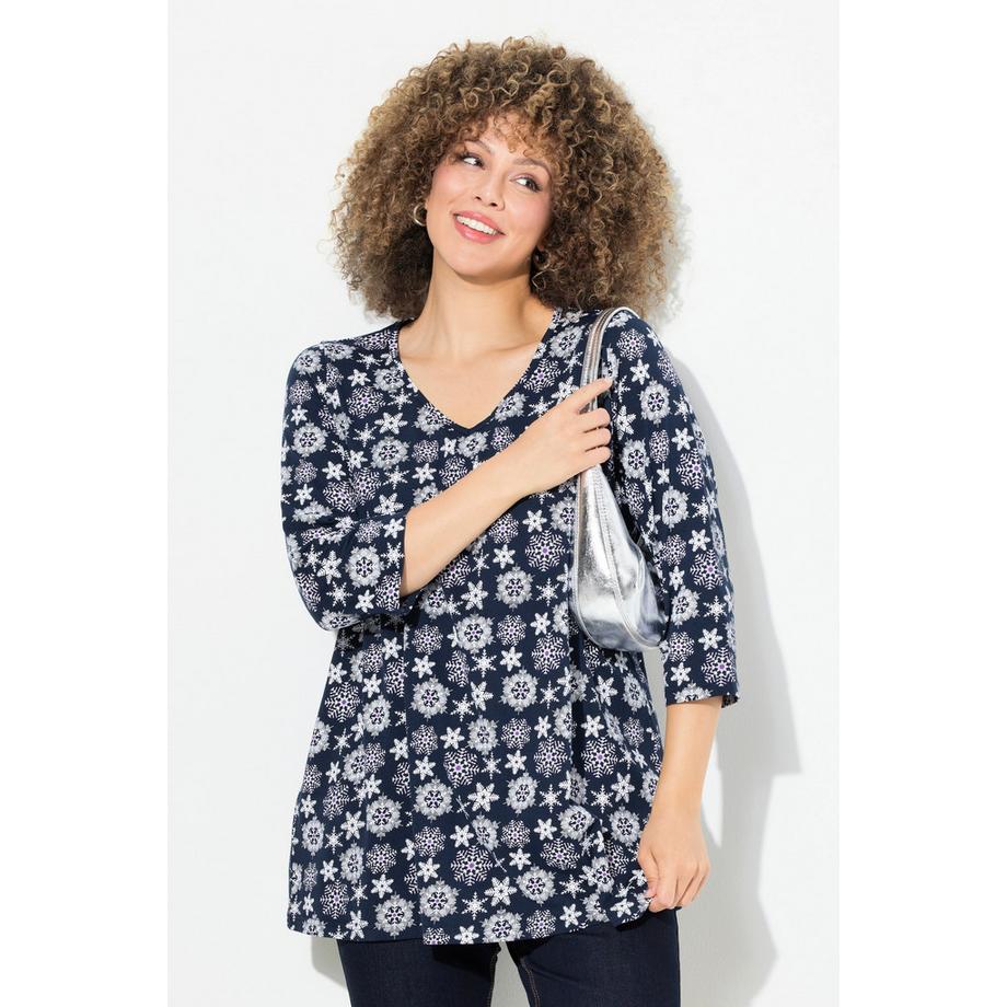 Ulla Popken Flocon de neige Ligne A Col V Manches 3/4 T-shirt  