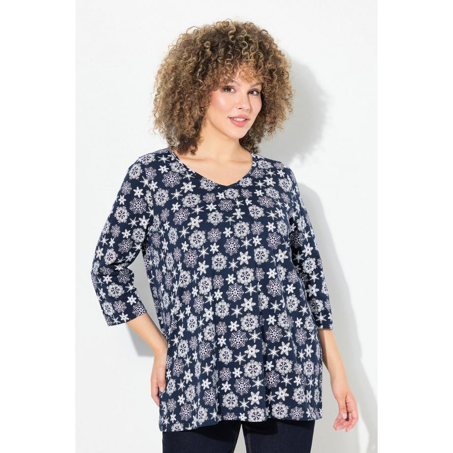 Ulla Popken Flocon de neige Ligne A Col V Manches 3/4 T-shirt  